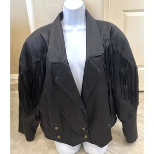 VTG Western Fringe Leather Jacket MPW Size XL 90s Black Cowboy Rodeo Coat